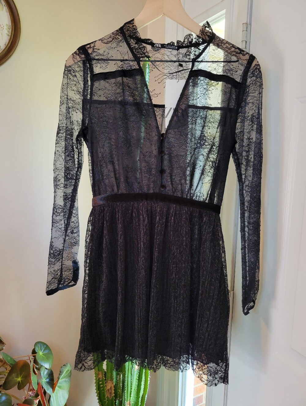 Zara Black Lace Whimsy Goth Longsleeve Mini Dress, Size Womens Small NEW